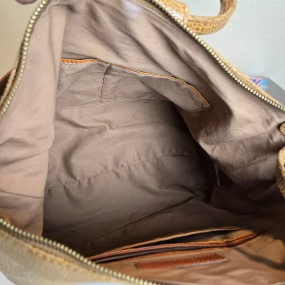 HOBO Sheila Medium Satchel Crossbody Tan Crackle Print Leather Zip Top Bag - Picture 7 of 12